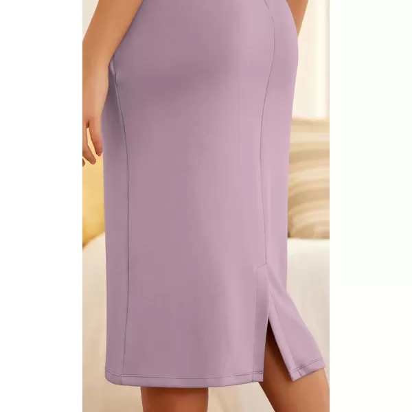 imageODODOS Womens Modal Soft Midi Skirt with Pockets High Waist Back Slit Casual Pencil SkirtsLight Purple