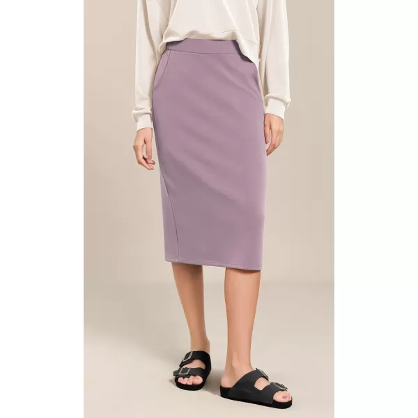 imageODODOS Womens Modal Soft Midi Skirt with Pockets High Waist Back Slit Casual Pencil SkirtsLight Purple