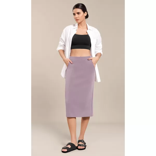 imageODODOS Womens Modal Soft Midi Skirt with Pockets High Waist Back Slit Casual Pencil SkirtsLight Purple