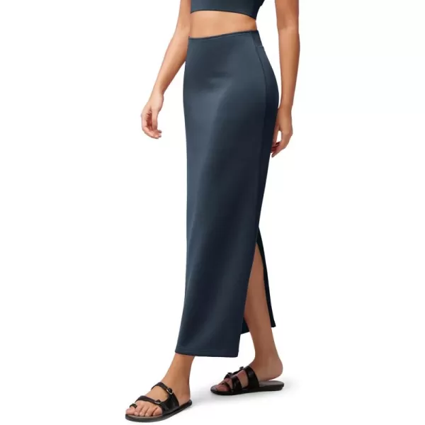 imageODODOS Modal Soft Maxi Skirt for Women Back Slit High Waist Casual Long Pencil SkirtsNavy