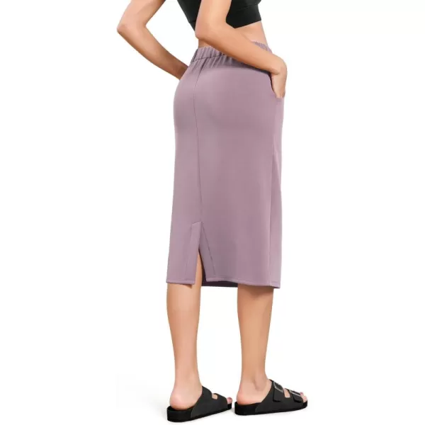 imageODODOS Womens Modal Soft Midi Skirt with Pockets High Waist Back Slit Casual Pencil SkirtsLight Purple