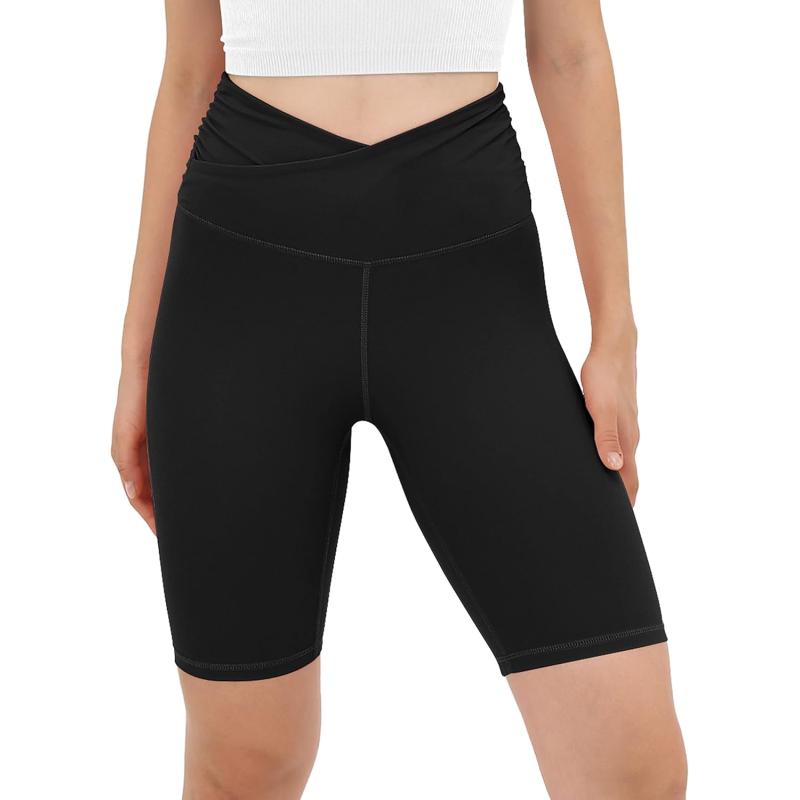 imageODODOS Crossover Yoga Shorts for Women 5quot Inseam High Waist Athletic Workout Running Biker ShortsBlack8gather Waist
