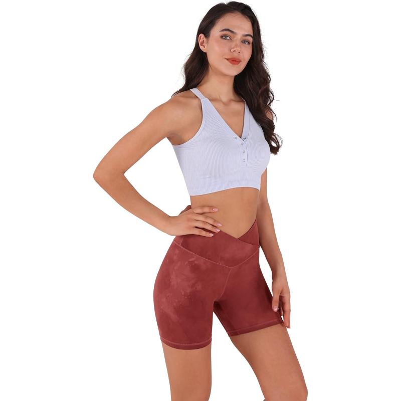 imageODODOS Crossover Yoga Shorts for Women 5quot Inseam High Waist Athletic Workout Running Biker ShortsTie Dye Mauve