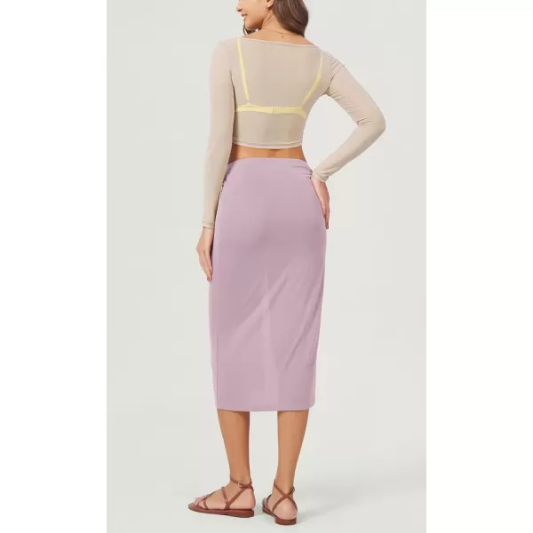 imageODODOS Cinchable Midi Skirt for Women Modal Soft Breezy Summer Beach Coverups Ruched Slit SkirtsLavender