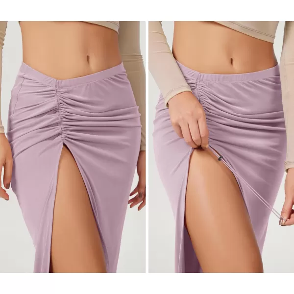 imageODODOS Cinchable Midi Skirt for Women Modal Soft Breezy Summer Beach Coverups Ruched Slit SkirtsLavender