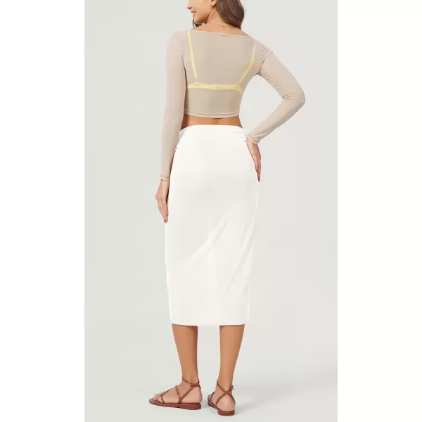 imageODODOS Cinchable Midi Skirt for Women Modal Soft Breezy Summer Beach Coverups Ruched Slit SkirtsWhite
