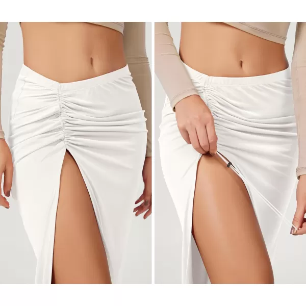 imageODODOS Cinchable Midi Skirt for Women Modal Soft Breezy Summer Beach Coverups Ruched Slit SkirtsWhite