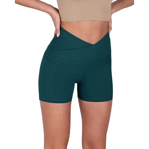 imageODODOS Crossover Yoga Shorts for Women 5quot Inseam High Waist Athletic Workout Running Biker ShortsForest Teal