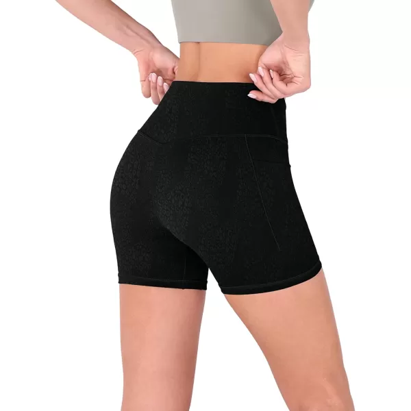 imageODODOS Crossover Yoga Shorts for Women 5quot Inseam High Waist Athletic Workout Running Biker ShortsLeopard Spots Black