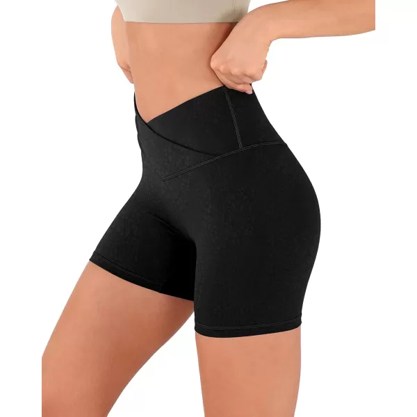 imageODODOS Crossover Yoga Shorts for Women 5quot Inseam High Waist Athletic Workout Running Biker ShortsLeopard Spots Black