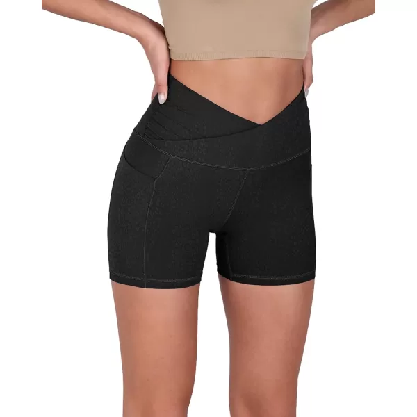 imageODODOS Crossover Yoga Shorts for Women 5quot Inseam High Waist Athletic Workout Running Biker ShortsLeopard Spots Black