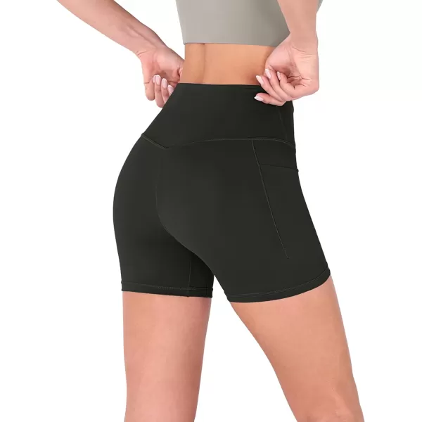 imageODODOS Crossover Yoga Shorts for Women 5quot Inseam High Waist Athletic Workout Running Biker ShortsOnyx Black Grey