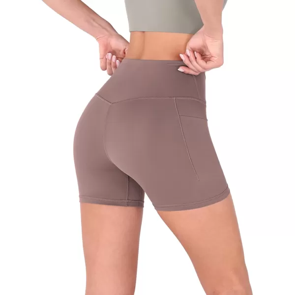 imageODODOS Crossover Yoga Shorts for Women 5quot Inseam High Waist Athletic Workout Running Biker ShortsPurple Taupe