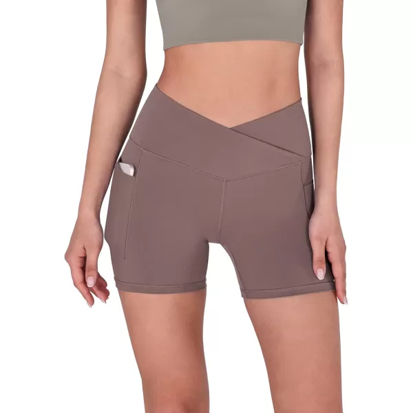 imageODODOS Crossover Yoga Shorts for Women 5quot Inseam High Waist Athletic Workout Running Biker ShortsPurple Taupe