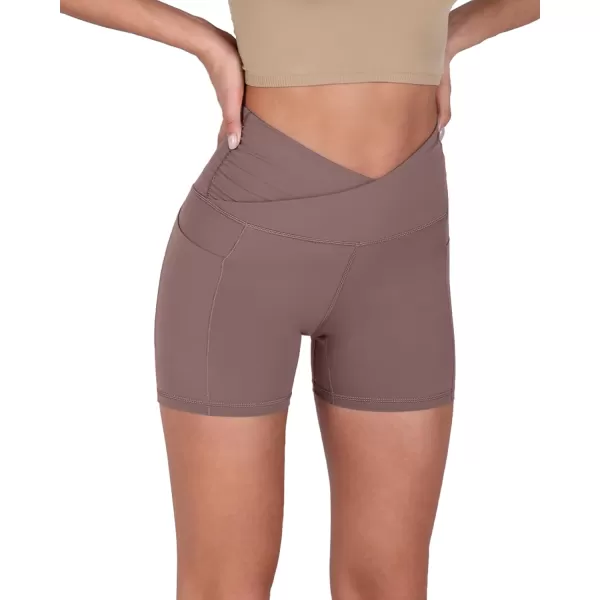 imageODODOS Crossover Yoga Shorts for Women 5quot Inseam High Waist Athletic Workout Running Biker ShortsPurple Taupe