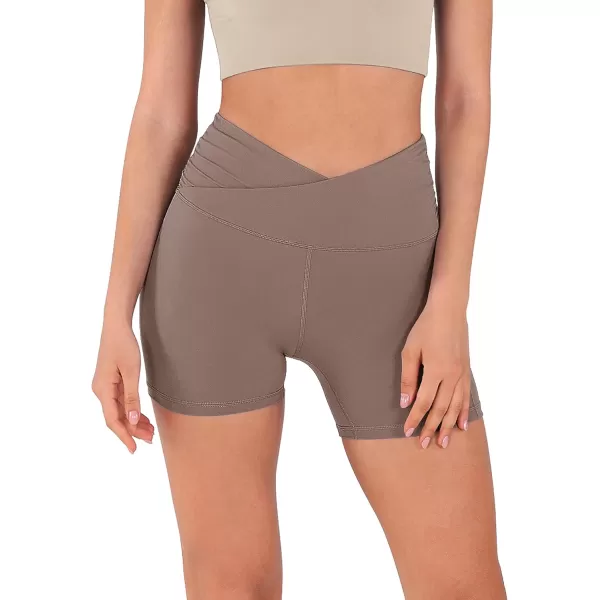 imageODODOS Crossover Yoga Shorts for Women 5quot Inseam High Waist Athletic Workout Running Biker ShortsPurple Taupe