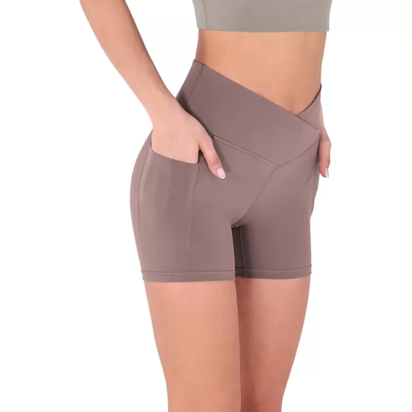 imageODODOS Crossover Yoga Shorts for Women 5quot Inseam High Waist Athletic Workout Running Biker ShortsPurple Taupe