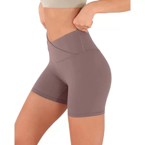 imageODODOS Crossover Yoga Shorts for Women 5quot Inseam High Waist Athletic Workout Running Biker ShortsPurple Taupe