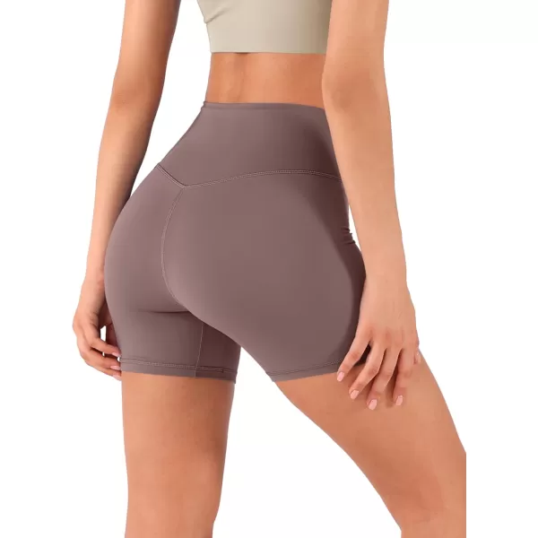 imageODODOS Crossover Yoga Shorts for Women 5quot Inseam High Waist Athletic Workout Running Biker ShortsPurple Taupe