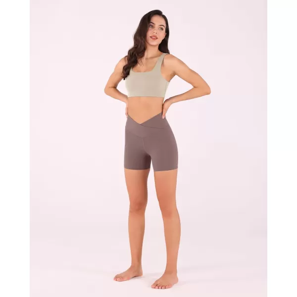 imageODODOS Crossover Yoga Shorts for Women 5quot Inseam High Waist Athletic Workout Running Biker ShortsPurple Taupe