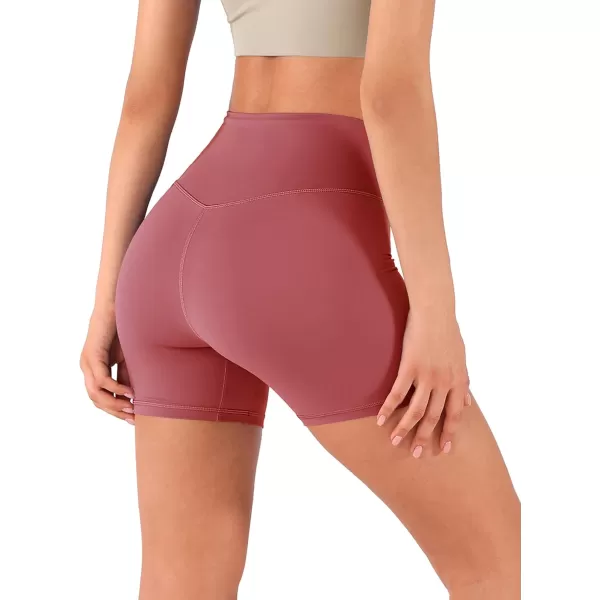 imageODODOS Crossover Yoga Shorts for Women 5quot Inseam High Waist Athletic Workout Running Biker ShortsRaspberry