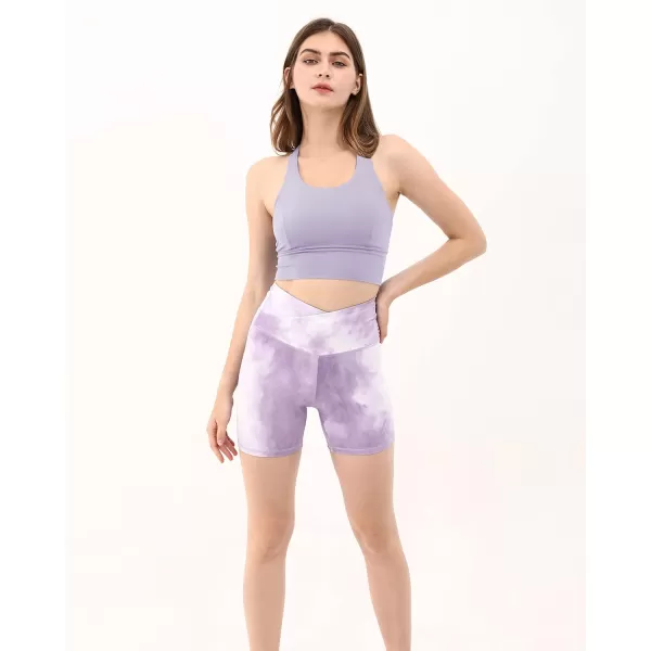 imageODODOS Crossover Yoga Shorts for Women 5quot Inseam High Waist Athletic Workout Running Biker ShortsTie Dye Purple