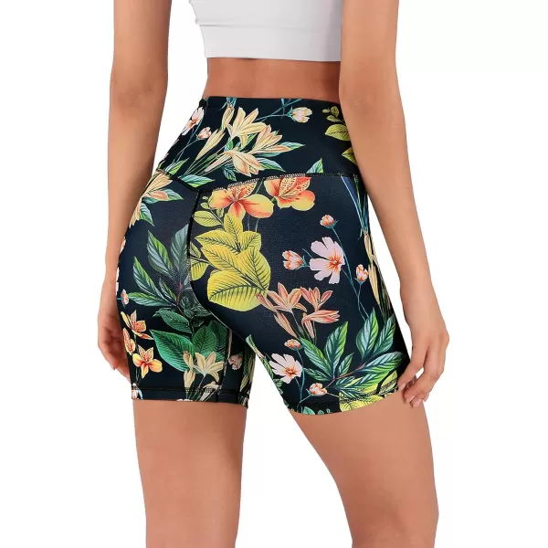 imageODODOS Crossover Yoga Shorts for Women 5quot Inseam High Waist Athletic Workout Running Biker ShortsTropical Flower