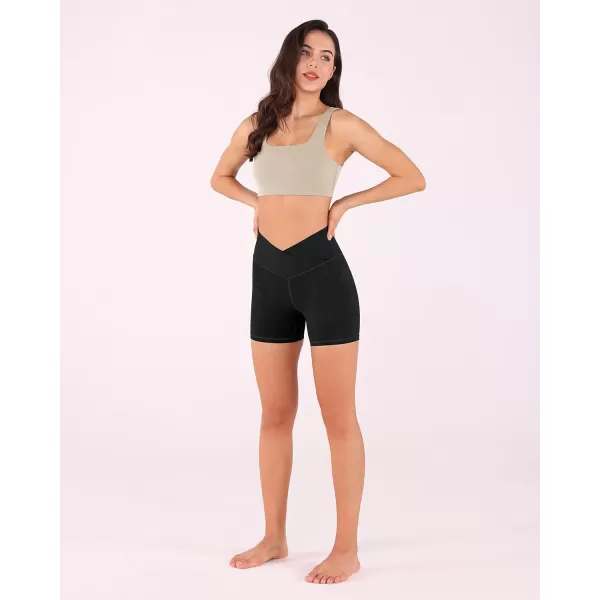 imageODODOS Crossover Yoga Shorts for Women 5quot Inseam High Waist Athletic Workout Running Biker ShortsWave Black