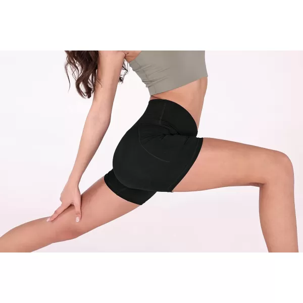 imageODODOS Crossover Yoga Shorts for Women 5quot Inseam High Waist Athletic Workout Running Biker ShortsWave Black
