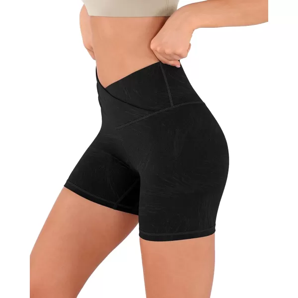 imageODODOS Crossover Yoga Shorts for Women 5quot Inseam High Waist Athletic Workout Running Biker ShortsWave Black