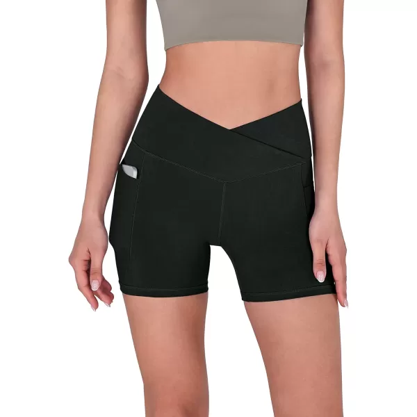 imageODODOS Crossover Yoga Shorts for Women 5quot Inseam High Waist Athletic Workout Running Biker ShortsWave Black