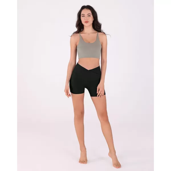 imageODODOS Crossover Yoga Shorts for Women 5quot Inseam High Waist Athletic Workout Running Biker ShortsWave Black
