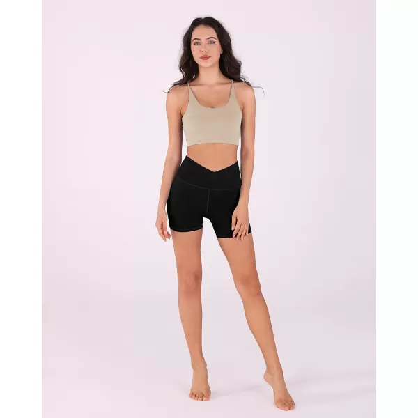 imageODODOS Crossover Yoga Shorts for Women 5quot Inseam High Waist Athletic Workout Running Biker ShortsWave Black