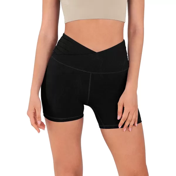 imageODODOS Crossover Yoga Shorts for Women 5quot Inseam High Waist Athletic Workout Running Biker ShortsWave Black
