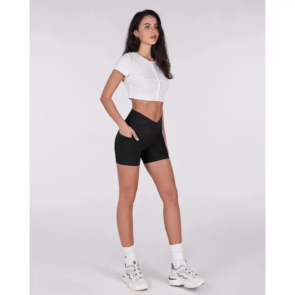 imageODODOS Crossover Yoga Shorts for Women 5quot Inseam High Waist Athletic Workout Running Biker ShortsWave Black