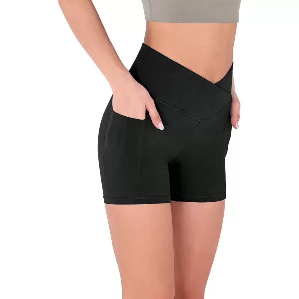 imageODODOS Crossover Yoga Shorts for Women 5quot Inseam High Waist Athletic Workout Running Biker ShortsWave Black