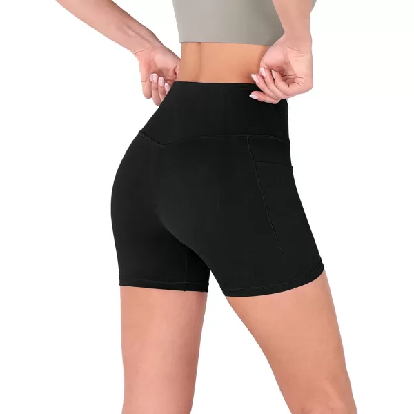 imageODODOS Crossover Yoga Shorts for Women 5quot Inseam High Waist Athletic Workout Running Biker ShortsWave Black
