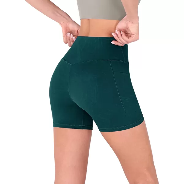 imageODODOS Crossover Yoga Shorts for Women 5quot Inseam High Waist Athletic Workout Running Biker ShortsWave Forest Teal