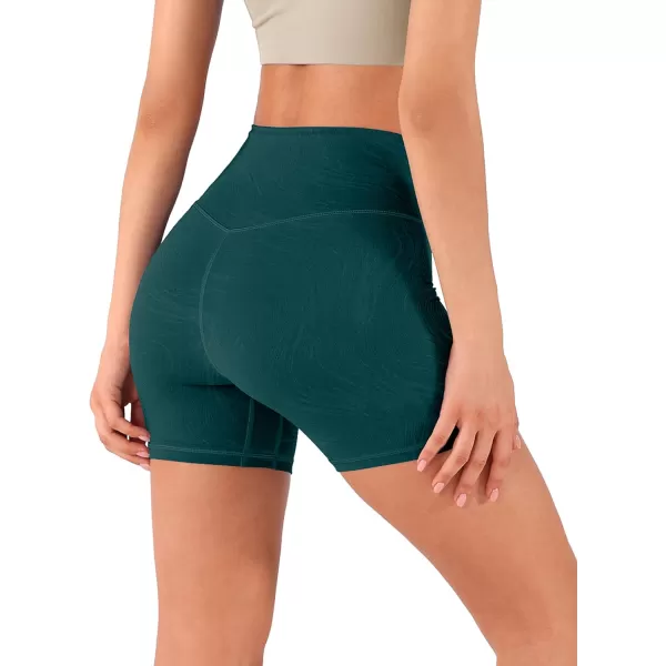 imageODODOS Crossover Yoga Shorts for Women 5quot Inseam High Waist Athletic Workout Running Biker ShortsWave Forest Teal