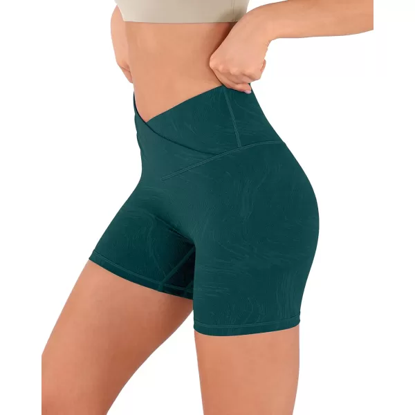 imageODODOS Crossover Yoga Shorts for Women 5quot Inseam High Waist Athletic Workout Running Biker ShortsWave Forest Teal