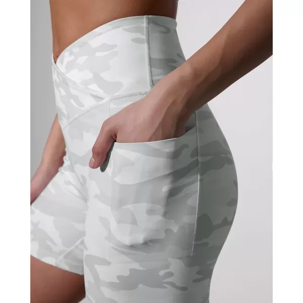 imageODODOS Crossover Yoga Shorts for Women 5quot Inseam High Waist Athletic Workout Running Biker ShortsWhite Camo