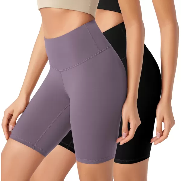 imageODODOS ODLEX 2Pack High Waist Workout Shorts for Women Tummy Control Workout Gym Athletic Biker Shorts6quot  8quot InseamBlackash Violet