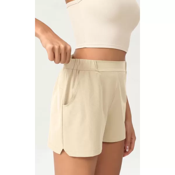 imageODODOS Stretch Woven Relaxed Shorts for Women Elastic High Waist Summer Lightweight Casual Shorts with PocketsBeige