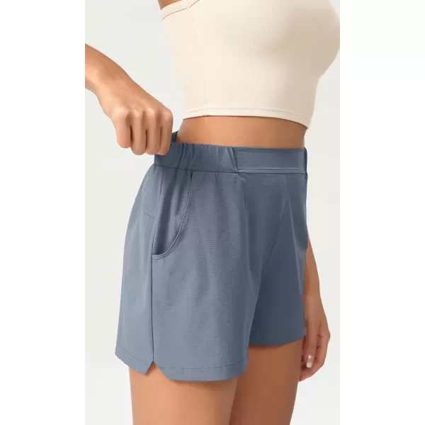 imageODODOS Stretch Woven Relaxed Shorts for Women Elastic High Waist Summer Lightweight Casual Shorts with PocketsBlue