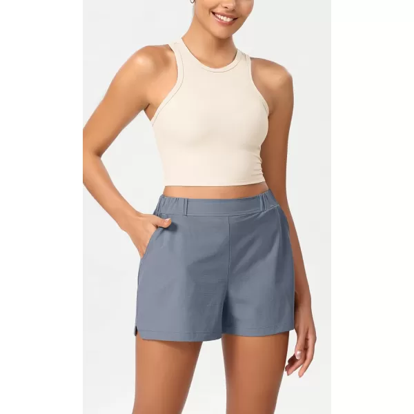 imageODODOS Stretch Woven Relaxed Shorts for Women Elastic High Waist Summer Lightweight Casual Shorts with PocketsBlue
