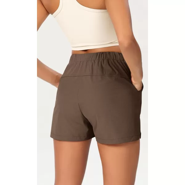 imageODODOS Stretch Woven Relaxed Shorts for Women Elastic High Waist Summer Lightweight Casual Shorts with PocketsCoffee