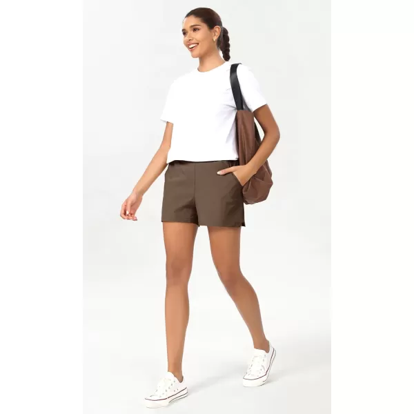 imageODODOS Stretch Woven Relaxed Shorts for Women Elastic High Waist Summer Lightweight Casual Shorts with PocketsCoffee