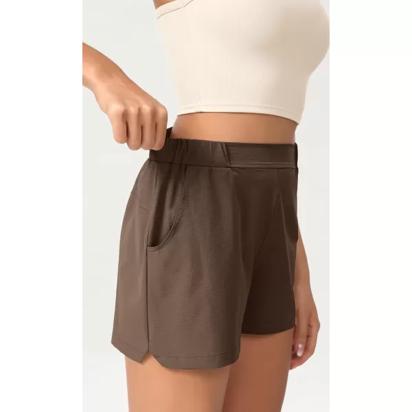 imageODODOS Stretch Woven Relaxed Shorts for Women Elastic High Waist Summer Lightweight Casual Shorts with PocketsCoffee
