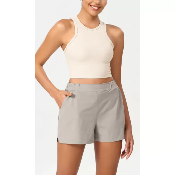 imageODODOS Stretch Woven Relaxed Shorts for Women Elastic High Waist Summer Lightweight Casual Shorts with PocketsLight Gray