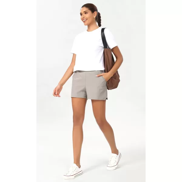 imageODODOS Stretch Woven Relaxed Shorts for Women Elastic High Waist Summer Lightweight Casual Shorts with PocketsLight Gray